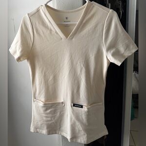 Jaanuu Cream V-Neck Top Scrub with Pockets
